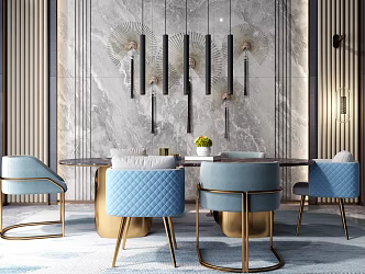 Modern Light Luxury Restaurant Dining Table and Chair Combination Chandelier 3d model