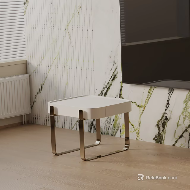 Modern White Nightstand With Sleek Metal Legs In Modern Interior Against Marble Wall 3d model 