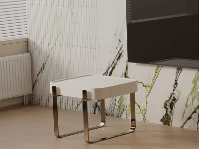 Modern White Nightstand With Sleek Metal Legs In Modern Interior Against Marble Wall 3d model