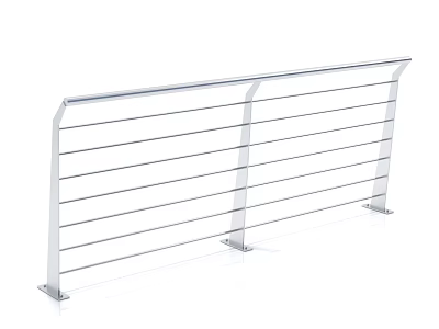 Modern Stainless Steel Railing With Horizontal Rails And Outdoor Support Posts 3d model