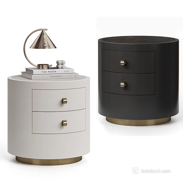 Modern White And Black Bedside Tables With Drawer Storage Metal Handles And Bases 3d model 