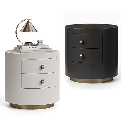 Modern White And Black Bedside Tables With Drawer Storage Metal Handles And Bases 3d model
