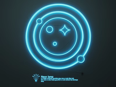 Blue Neon Lamp Combination With Circular Rings And Star Decor Elements 3d model
