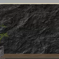Natural Rock Texture Background Wall Design With Green Potted Plant Decoration 3d model