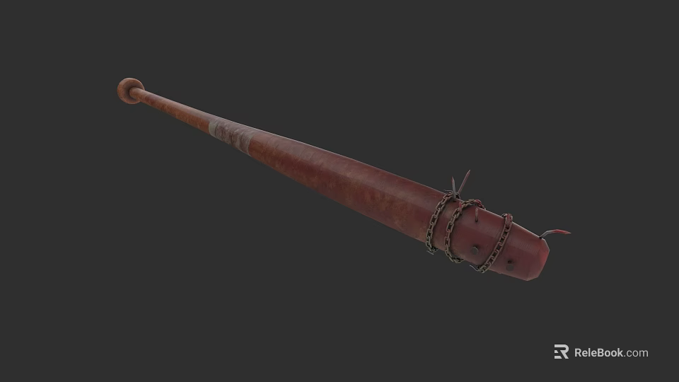 Old Rustic Wooden Baseball Bat Weapon Decorated With Wrapped Metal Chain 3d model 
