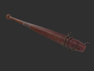 Old Rustic Wooden Baseball Bat Weapon Decorated With Wrapped Metal Chain 3d model