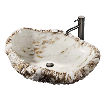 Marble Washbasin With Irregular Edge And Above Counter Design Metal Faucet For Modern Bathroom Decor 3d model