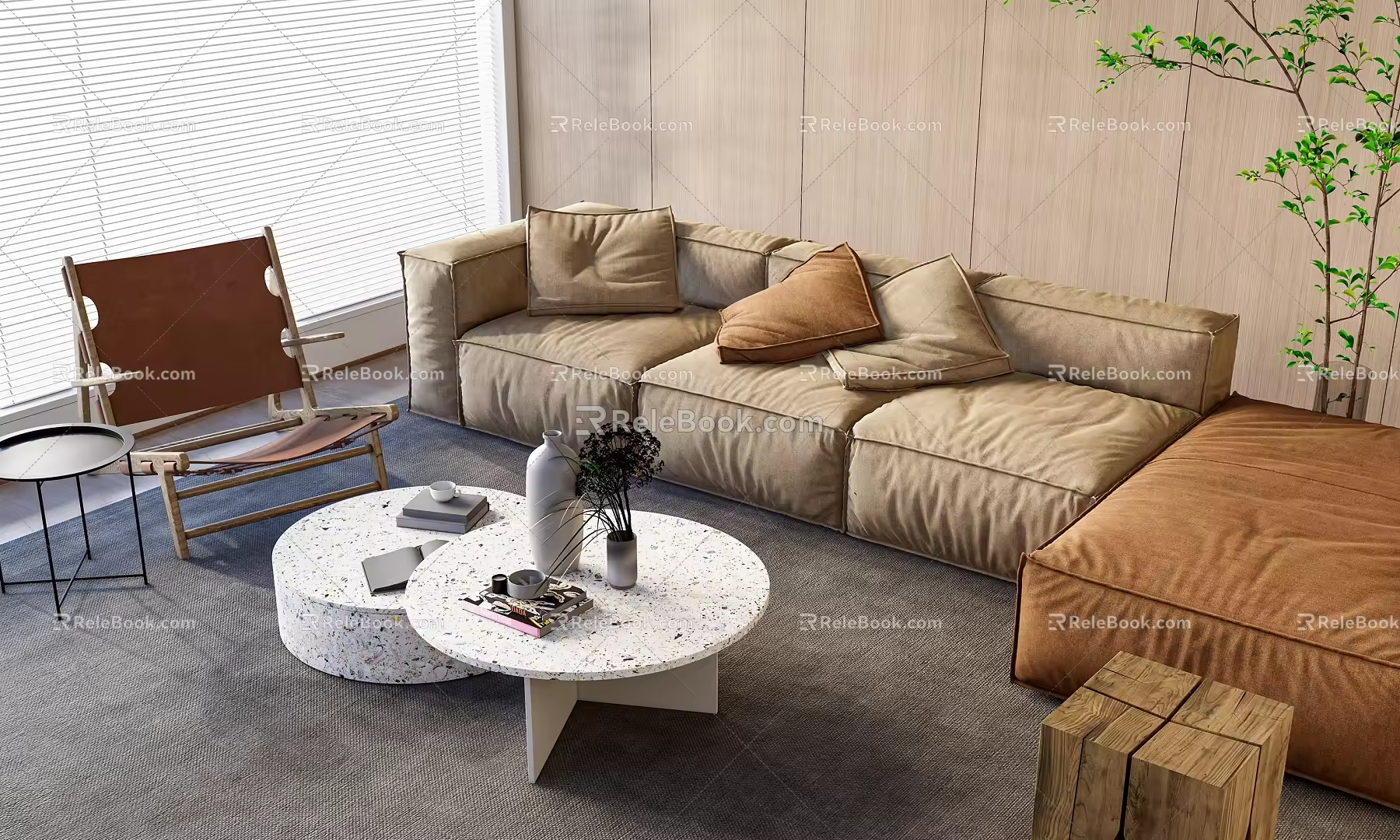 Modern Sofa Coffee Table Combination Internet Celebrity Bean Curd Block Sofa Coffee Table Casual Single Chair Decoration Carpet Combination 3d model