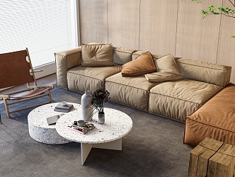 Modern Sofa Coffee Table Combination Internet Celebrity Bean Curd Block Sofa Coffee Table Casual Single Chair Decoration Carpet Combination 3d model