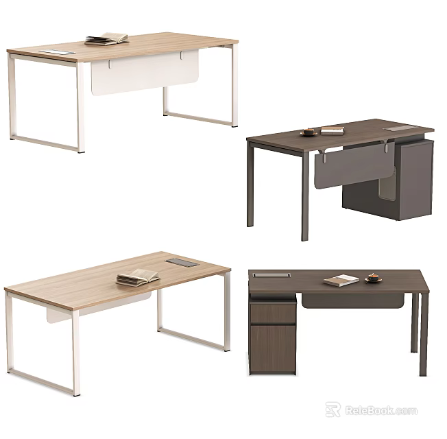 Modern Office Desk Designs With Wooden Tops Metal Legs And Storage Drawer Features 3d model 