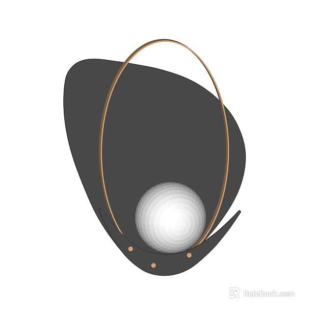 Elegant Modern Wall Lamp With Black Backplate Gold Metal Ring And White Spherical Shade 3d model 