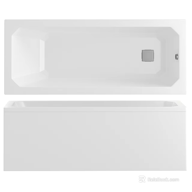 White Rectangular Acrylic Bathtub With Modern Design And Chrome Drain In Bathroom Interior 3d model 