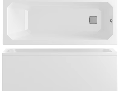 White Rectangular Acrylic Bathtub With Modern Design And Chrome Drain In Bathroom Interior 3d model