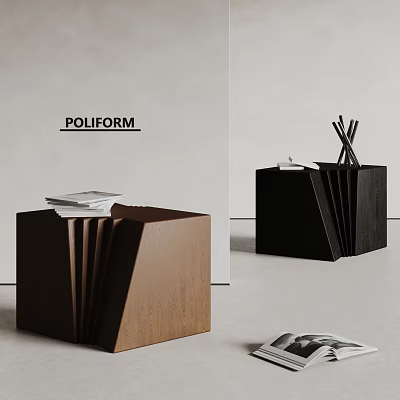 POLIFORM Design Brown And Black Side Tables With Folded Structure Papers And Pens On Top 3d model