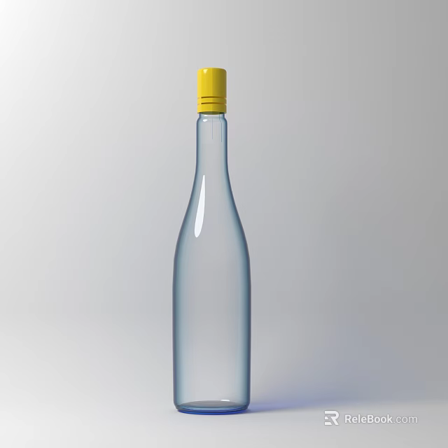 Transparent Glass Wine Bottle With Yellow Cap On Light Gray Background Design 3d model 