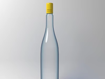 Transparent Glass Wine Bottle With Yellow Cap On Light Gray Background Design 3d model