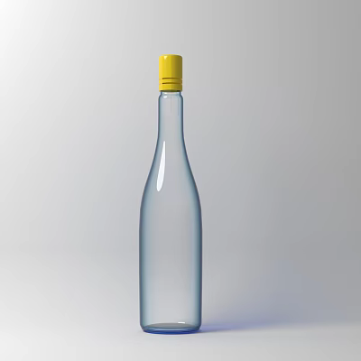 Transparent Glass Wine Bottle With Yellow Cap On Light Gray Background Design 3d model