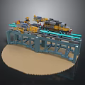 LEGO Train Track Bridge with Multiple Yellow Cars and Blue Structure