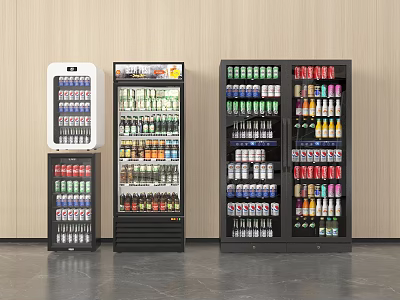 Commercial Equipment Drink Refrigerators Filled With Beverages For Retail Display Use 3d model