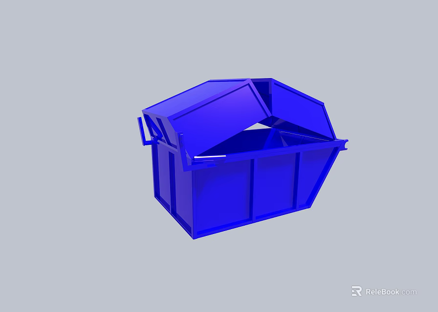 Blue Sturdy Trash Bin With Open Double Lids And Durable Construction 3d model 