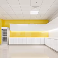 Modern Hospital Outpatient Clinic Clean White Interior Washbasin Sorted Trash Bins Large Windows And Cityscape