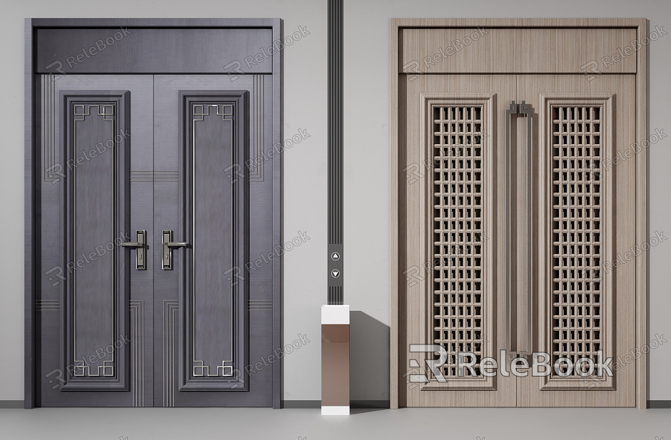 New Chinese style double door entrance door alloy door model