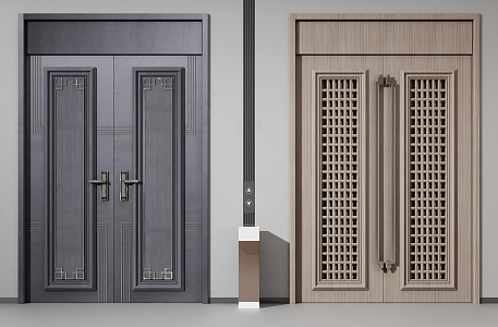 New Chinese style double door entrance door alloy door 3d model