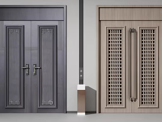 New Chinese style double door entrance door alloy door 3d model