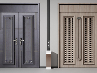 New Chinese style double door entrance door alloy door 3d model