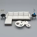 White Sectional Sofa with Black Side Tables Table Lamp Vase and Coffee Tables 3d model