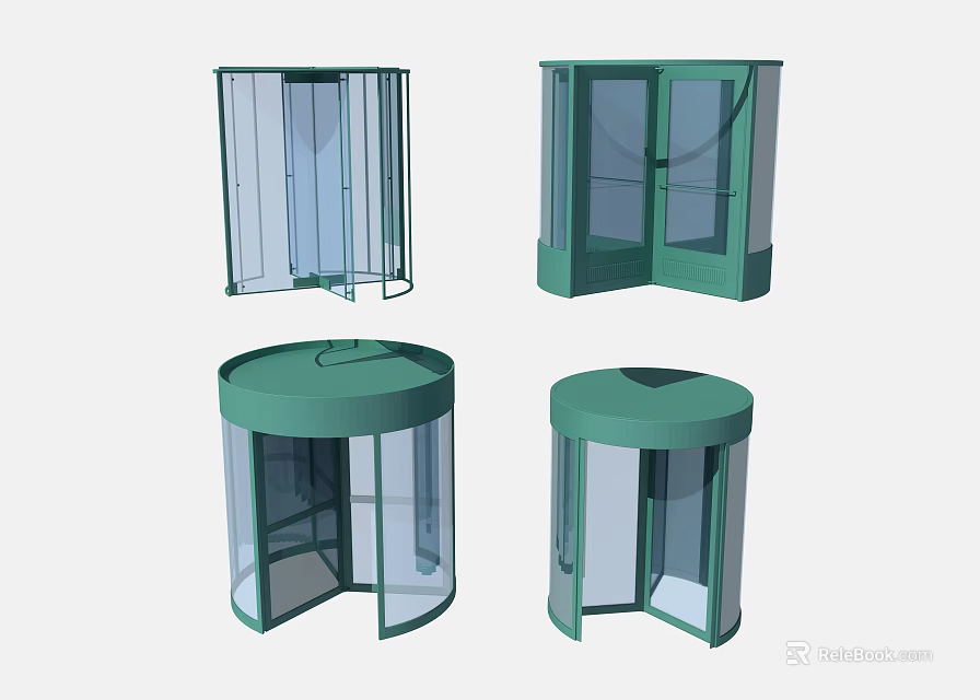 Modern Green Revolving Doors With Glass Panels For Architectural Design 3d model 