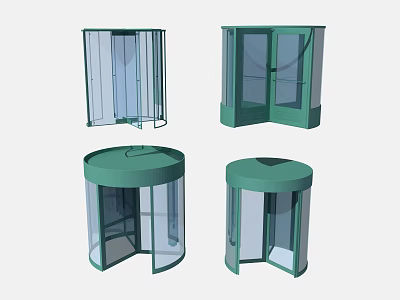 Modern Green Revolving Doors With Glass Panels For Architectural Design 3d model