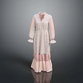 Elegant Long Sleeve High Neck Lace Dress With Pink Sleeves And Ruffled Hem