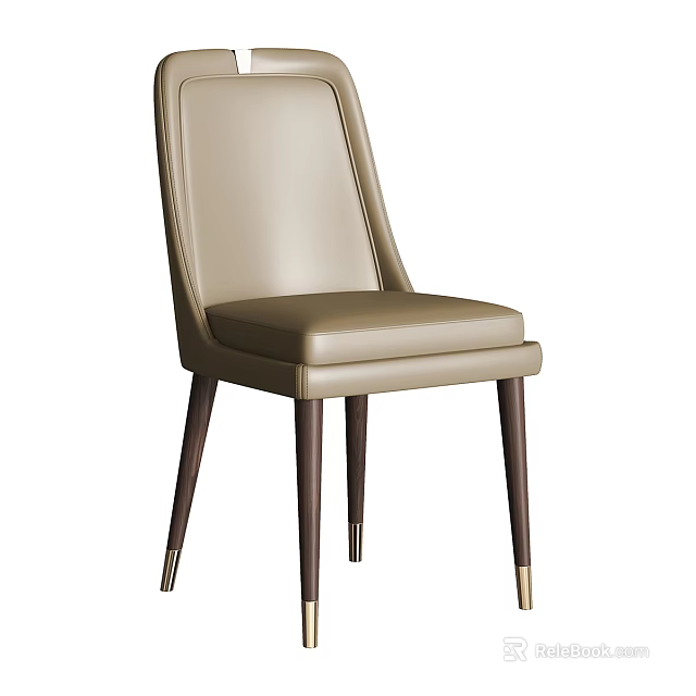 Elegant Leather Upholstered Leisure Chair with Modern Design and Dark Wooden Legs 3d model 