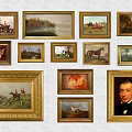 Collection Of Various Themed Paintings In Golden Frames On Wall