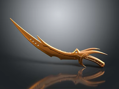 Golden Curved Weapon With Sharp Blade Ornate Hilt And Unique Design 3d model