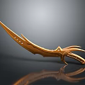 Golden Curved Weapon With Sharp Blade Ornate Hilt And Unique Design