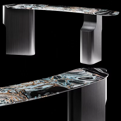 Modern Contemporary Table With Marble Top And Sleek Metal Legs 3d model