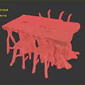 Natural Root Wood Furniture Set With Table And Matching Chairs Design