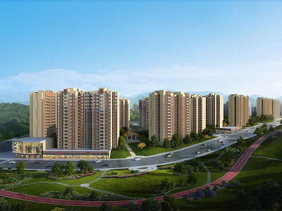 Modern High Rise Residential Buildings With Green Landscaping And Scenic Surroundings 3d model