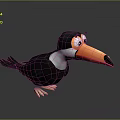 Cartoon Style Toucan with Black Body White Neck and Orange Beak