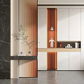 Modern White Shoe Cabinet With Orange Accent And Decorative Items On Top