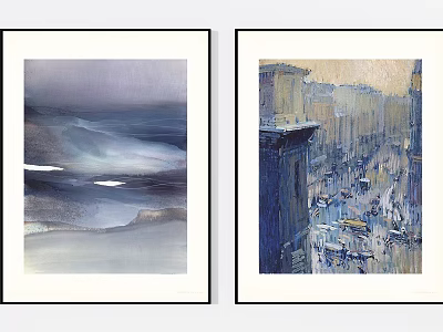 Framed Abstract Sea View And City Street Scene Wall Art Decorative Paintings 3d model