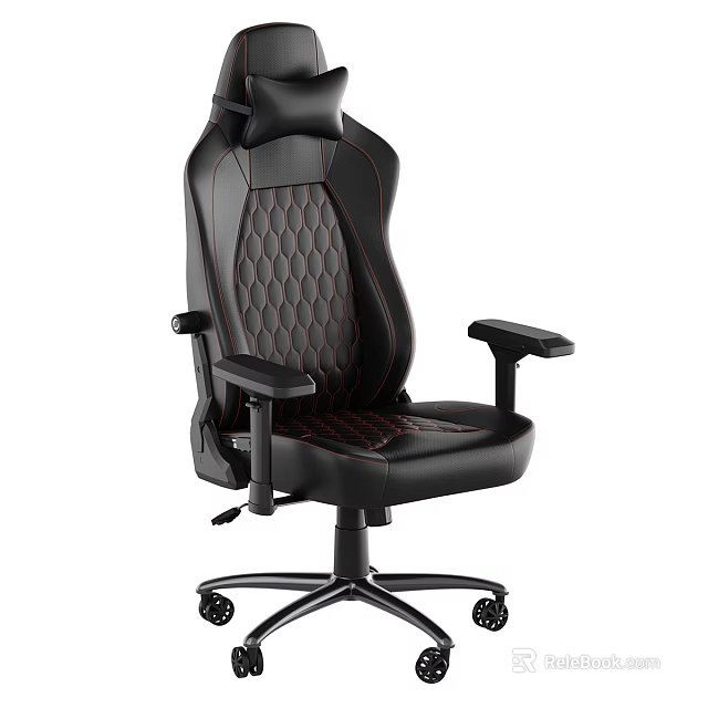 Ergonomic Black Gaming Chair With Adjustable Armrests And Red Stitching 3d model 