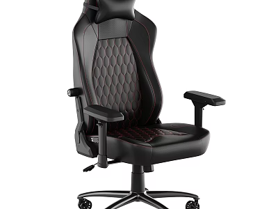 Ergonomic Black Gaming Chair With Adjustable Armrests And Red Stitching 3d model