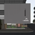 Modern Storefront Facade With Metal Grid Design Glass Door And Entrance Plants