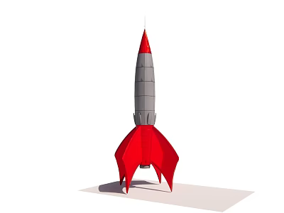Red And Gray Rocket Model Design With Pointed Nose And Fins 3d model