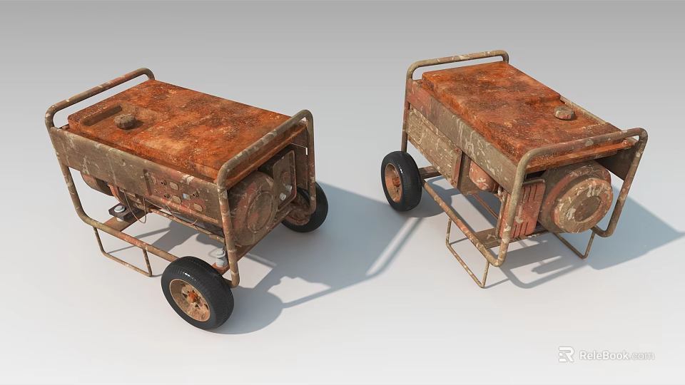 Rusty Wheeled Industrial Equipment with Metal Frame and Storage Design 3d model 