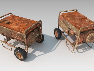 Rusty Wheeled Industrial Equipment with Metal Frame and Storage Design 3d model