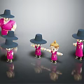 Cartoon Characters In Red Outfits With Wide Brimmed Hats And Various Poses